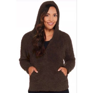 Women's Barefoot Dreams Brown CozyChic Full-Zip Hoodie L